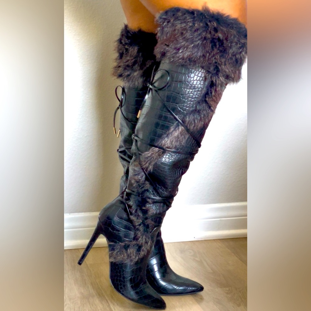 Knee high Sheryl Faux Fur Stiletto Boot